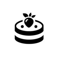 Simple Black and White Illustration of a Layered Cake Decorated with a Strawberry and Leaves. vector