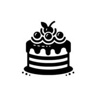 Monochrome layered cake with cherry topping on a white backdrop, minimalist illustration perfect for branding. vector