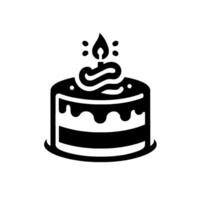 Elegant Black and White Birthday Cake Icon Round, layered cake with lit candle, decorative frosting, and simple, modern aesthetic. vector