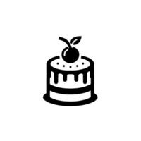 Minimalist Black and White of a Round Cake with Cherry, Decorative Frosting, and Simple, Bold Lines on White Backdrop. vector