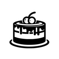 Simplistic Illustration of a Layered Cake with Cherry Topping, Dripping Chocolate Icing on White. vector
