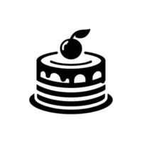 Minimalist Black and White Cake with Cherry Topping on White Background, Featuring Horizontal Stripes and Droplet Details vector