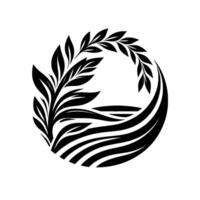 Abstract Black and White Floral Emblem, Branches of Leaves Forming a Circular Design, Serene and Minimalist Illustration. vector