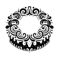 Intricate Black and White Circular Ornamental with Swirls, Dots, and Floral Motifs on White Background. vector