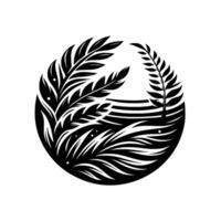 Monochrome Circular Illustration Botanical composition featuring stylized plants within a contained, elegant design. vector