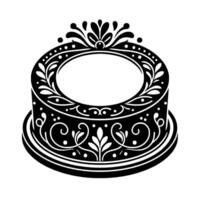 Ornate, black and white decorative ring with intricate floral and dot patterns, set against a stark white backdrop. vector