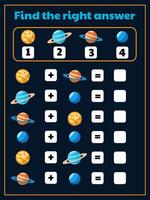 Worksheet for children with math examples with space illustrations vector