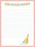 Nautical-themed notebook template with a sailboat in soft colors vector