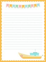 Diary page template with a ship for children vector