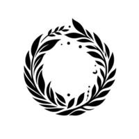 Black and White Minimalist Floral Wreath Surrounding a Circular Space, with Dots and Crescent, on White Background. vector