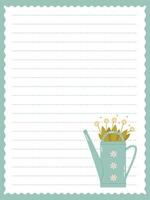 cute scrapbook page template with watering can with flowers vector