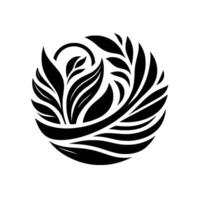 Circular Black White Stylized Botanical Design, Featuring Leaves Spiraling Elements on a Clean Background, Ideal for Logos. vector
