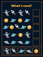 Attention and logic tasks for preschool children on space adventures vector