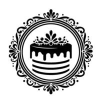 Elegant Black and White Cake with a Decorative Ornate Frame, Suitable for Logos and Branding. vector