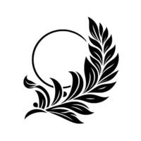 Elegant Black White Ornamental Leafy with Circular Accent A Minimalist Botanical Motif, . vector