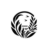 A Minimalist Black and White Circular Featuring Birds, Plants, and Geometric Elements, Symbolic of Harmony and Nature. vector