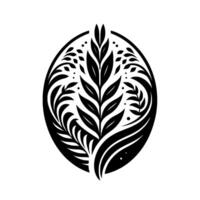 Stylized Black and White Oval Composition of Flourishing Botanical Elements, Featuring Leaves and Delicate Foliage, Symbol of Growth. vector