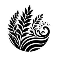 Elegant Black White Floral Wave Design, Combining Nature, Art, and Serenity in a Circular Composition. vector