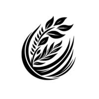 Stylized Black Wheat and Leaf Emblem within a Crescent Shape, Simple and Modern on White Background. vector