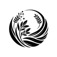 Elegant Black and White Circular Floral Design Leaves, Branches, and a Modern Minimalist Aesthetic with a Delicate and Symbolic Composition. vector