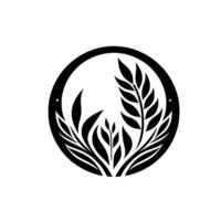 Minimalist Black and White Emblem A Circular Featuring Stylized Leaves and Foliage Within a Ring, Symbolizing Growth. vector