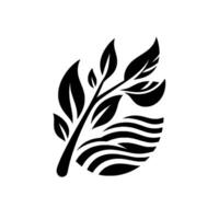 Abstract Black and White NatureInspired with Leafy Branch and Curvilinear Lines Resembling Water on White Background. vector