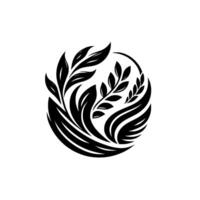 An elegant, symmetrical black and white botanical design leaves and branches arranged in a circular, organic composition. vector