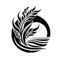 Stylized Black and White Botanical Design A swirling arrangement of leaves and stems within a circle, suggesting growth and natural harmony. vector
