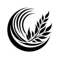 Stylized Black and White Crescent Moon Intertwined with Laurel Branch, Abstract and Minimalist Element. vector