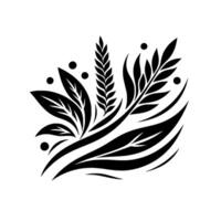 Bold Black White Floral Illustration Stylized botanical arrangement featuring leaves, wheat, and abstract elements on a plain white background. vector