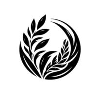 Minimalist Black and White Circular featuring Leafy Branches and Curved Lines, Emphasizing Symmetry and Organic Forms. vector