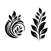 Monochrome floral with two stylized botanical elements a spiral arrangement and a vertical branch. vector