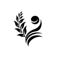 Elegant Black and White Minimalist Illustration A stylized leaf branch and curved artistic shapes against a clean white backdrop. vector