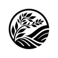 Minimalist Black and White Circular Featuring Tree Branch, Landscape, and Geometric Lines vector