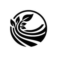 Monochromatic circular featuring stylized leaves and flowing lines, evoking growth and organic forms. vector