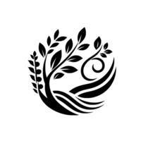 Elegant Black and White Circular Design Branching Tree and Swirling Elements, Representing Growth and Nature in a Minimalist Style vector