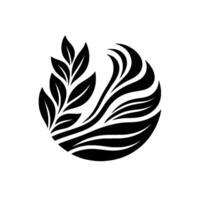 Stylized Black Foliage Emblem A circular composition of leaves and curved lines, representing growth and nature. vector