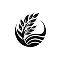 Stylized Black and White Featuring a Branch with Leaves Enclosed by a Circular, Wavy Frame, Ideal for EcoFriendly Branding. vector