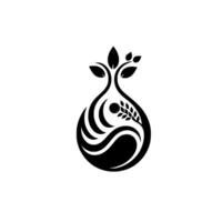 Abstract Black and White EcoSymbol of Growth and Balance, Featuring Plant, Waves, and Circle Elements on a White Background. vector
