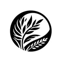 Abstract Black and White Emblem A stylized, symmetrical botanical illustration enclosed in a circular frame, evoking natures beauty. vector