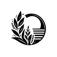 Elegant Minimalist Featuring a Black and White Floral Motif with Symmetrical Leaf and Circular Elements. vector