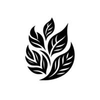 A symmetrical, stylized, black and white botanical illustration of multiple overlapping leaves, creating a dynamic, organic shape. vector