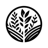 Monochrome round featuring stylized wheat and leaf elements within a circle, evoking nature and agriculture. vector
