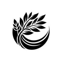 Elegant Black and White Minimalist NatureInspired Logo Branch with Leaves Forming a Partial Circular on a White Background. vector