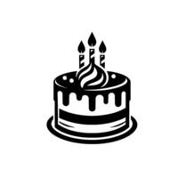 Vectorized Black and White Birthday Cake with Three Lit Candles and Minimalist on a Soft White Backdrop. vector
