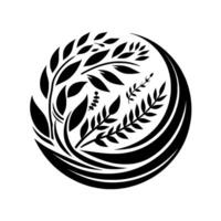 Black and White Botanical Circular Design Leaves and Branches Contained Within a Spherical Shape, Elegant and Simple. vector