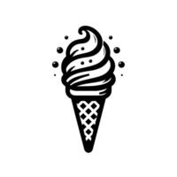 Stylized Black and White Soft Serve Ice Cream Cone with Decorative Bubbles on a White Background vector