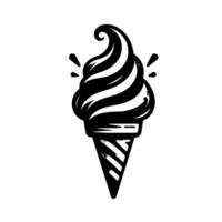 Bold Black and White Swirl Ice Cream Cone with Droplets on White Backdrop, Minimalist vector