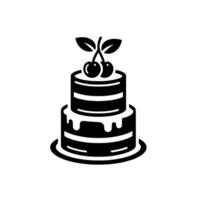 Twotiered black and white cake with cherry topping, minimalist design, isolated on white background, perfect for foodrelated projects. vector