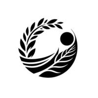 YinYang Inspired Emblem Black Leafy Branches and a Dot, Forming a Circular Silhouette on a White Backdrop. vector